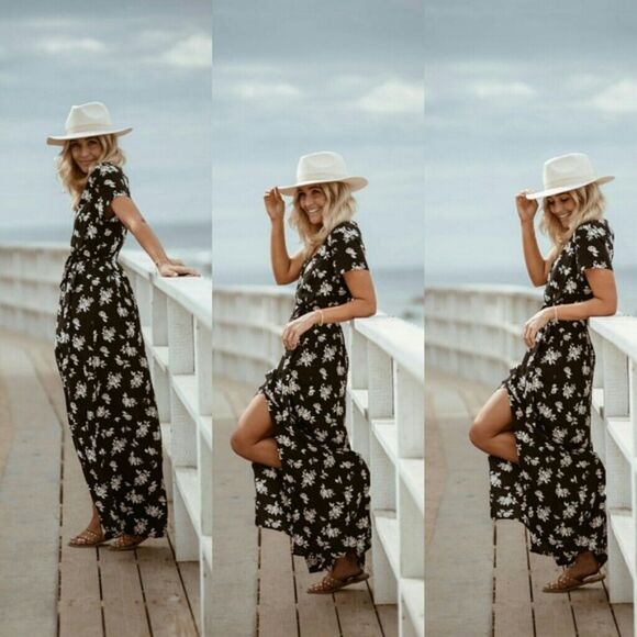 SANCTUARY Coco Floral Printed Maxi Dress V-Neck W/ Slit Size XS - Picture 1 of 11